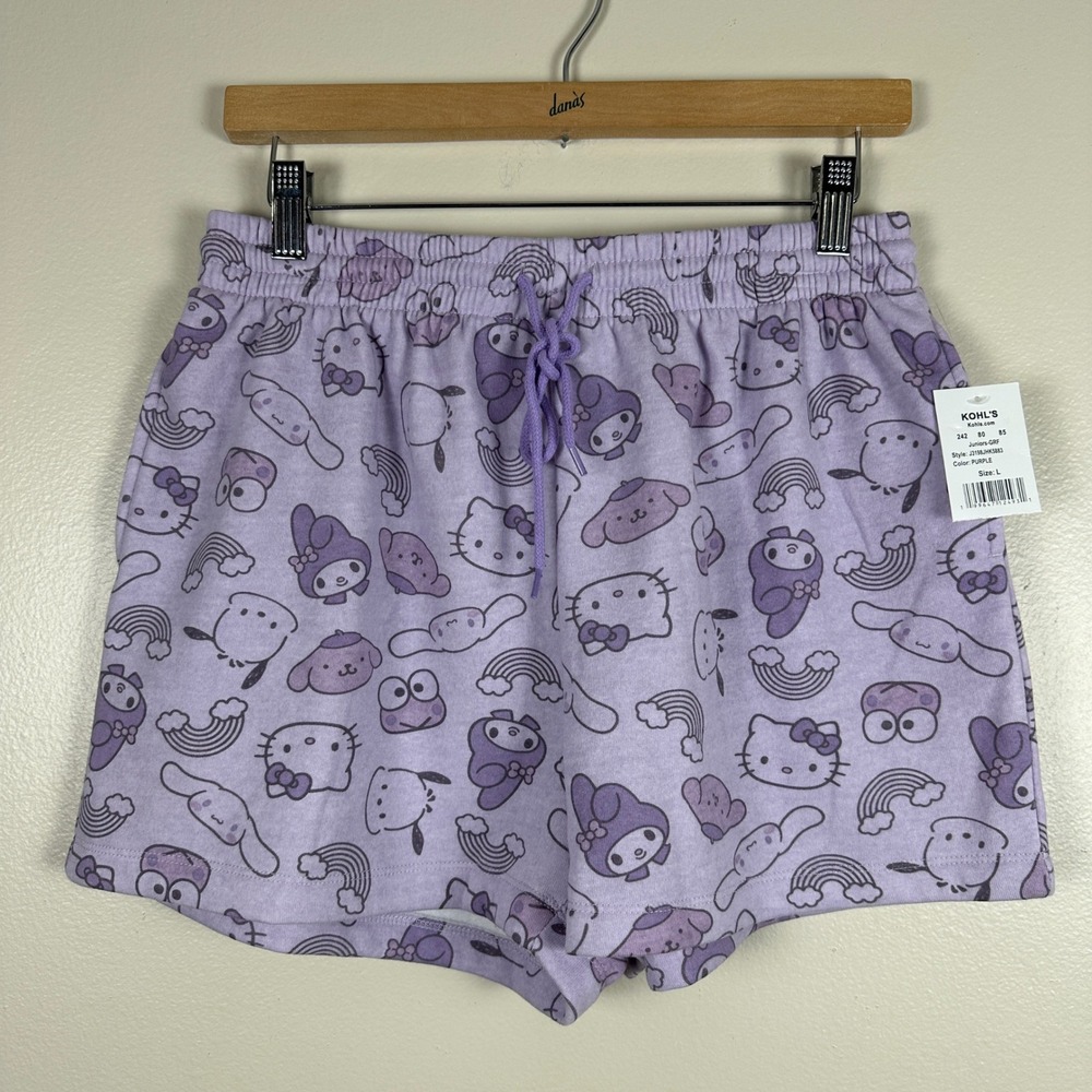 Sanrio Juniors's L Lounge Shorts Purple Hello Kitty Friends Character Print NEW